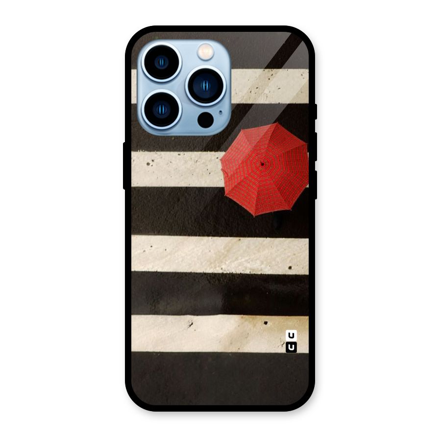 Single Red Umbrella Stripes Glass Back Case for iPhone 13 Pro