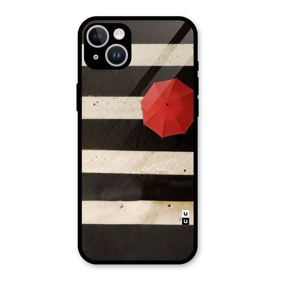 Single Red Umbrella Stripes Glass Back Case for iPhone 14 Plus