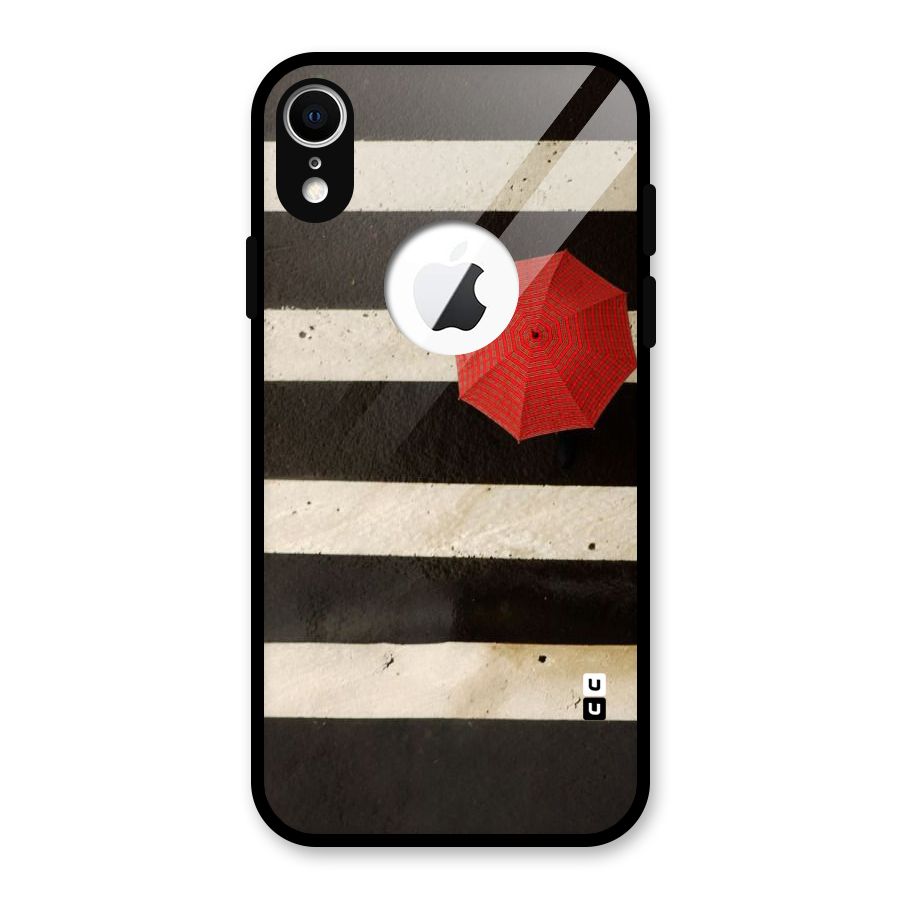 Single Red Umbrella Stripes Glass Back Case for iPhone XR Logo Cut