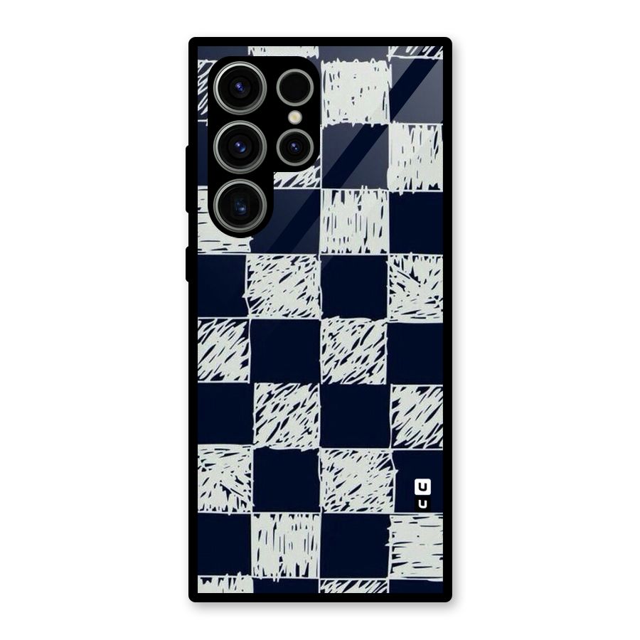 Sketchy Check Design Glass Back Case for Galaxy S23 Ultra