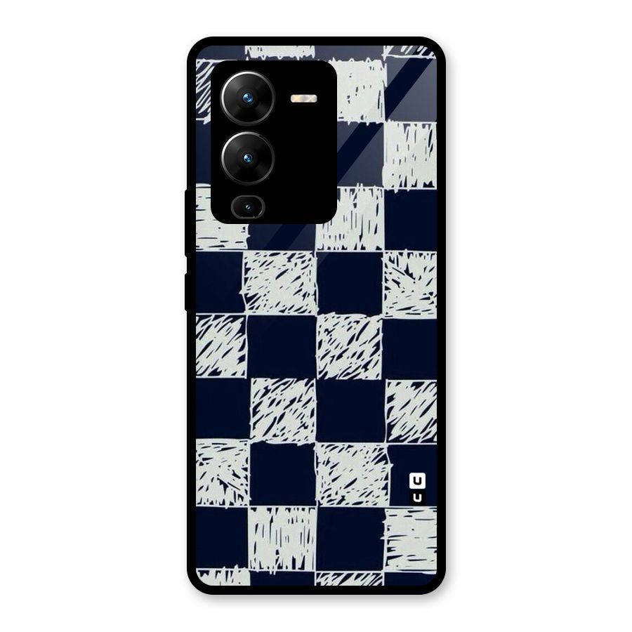 Sketchy Check Design Glass Back Case for Vivo V25 Pro
