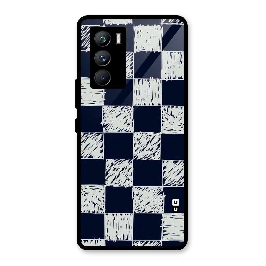 Sketchy Check Design Glass Back Case for Vivo iQOO 9 SE