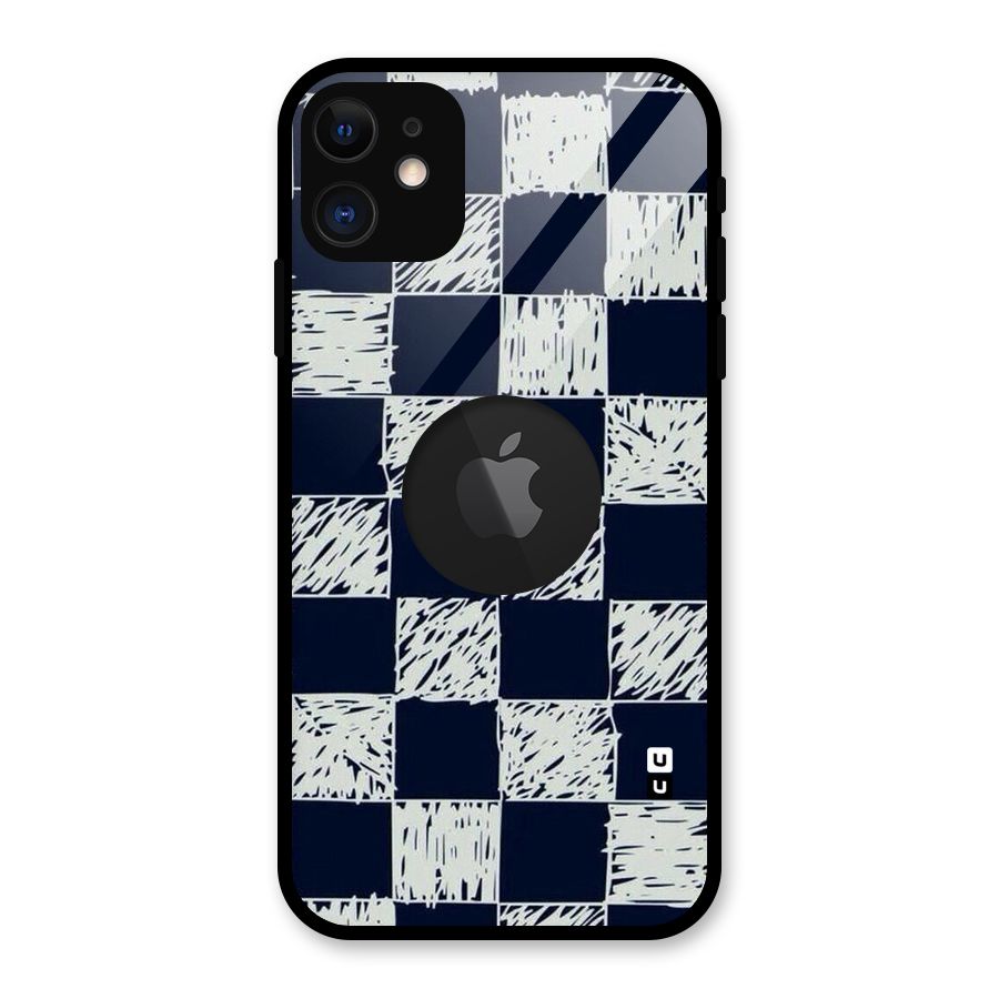 Sketchy Check Design Glass Back Case for iPhone 11 Logo Cut