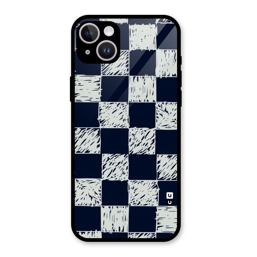 Sketchy Check Design Glass Back Case for iPhone 14 Plus