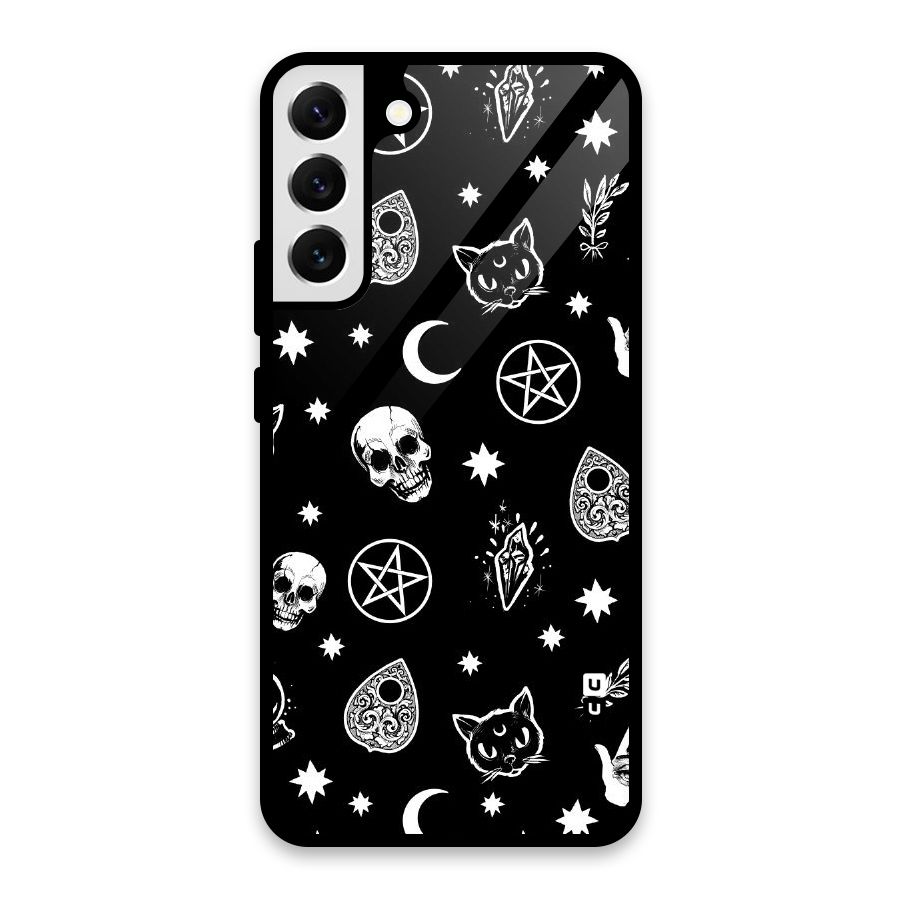 Skull Moon Design Glass Back Case for Galaxy S22 Plus 5G