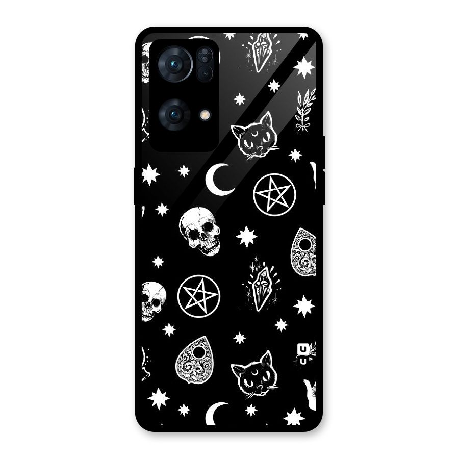 Skull Moon Design Glass Back Case for Oppo Reno7 Pro 5G