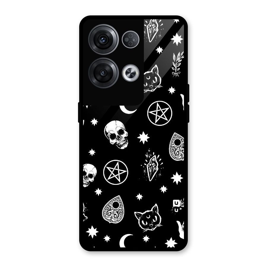 Skull Moon Design Glass Back Case for Oppo Reno8 Pro 5G