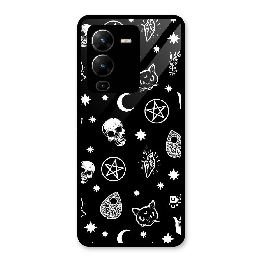 Skull Moon Design Glass Back Case for Vivo V25 Pro