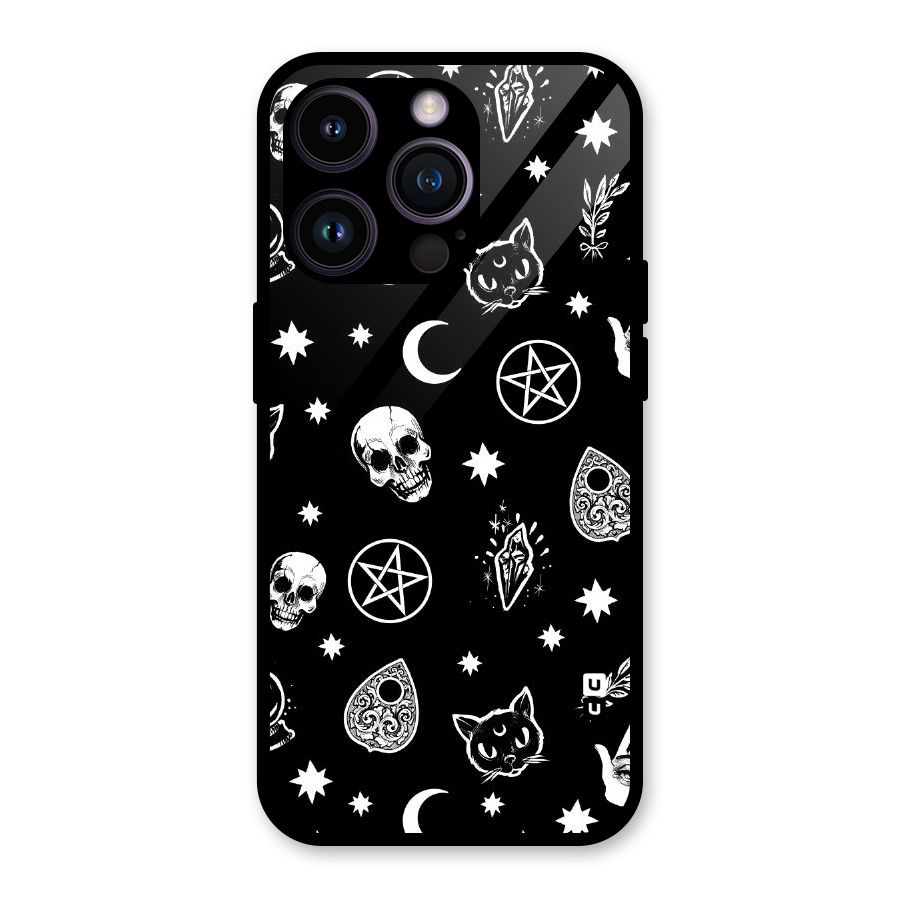 Skull Moon Design Glass Back Case for iPhone 14 Pro