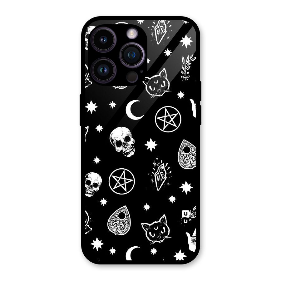 Skull Moon Design Glass Back Case for iPhone 14 Pro Max