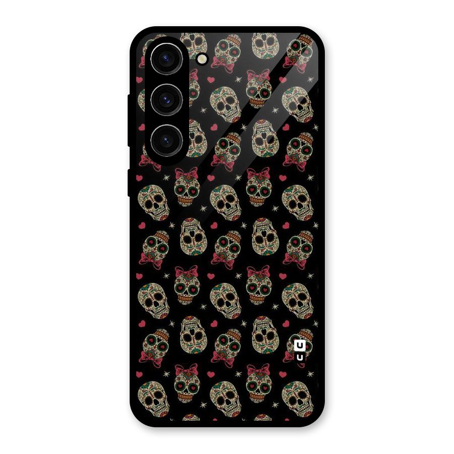 Skull Pattern Glass Back Case for Galaxy S23 Plus