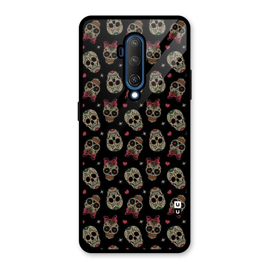 Skull Pattern Glass Back Case for OnePlus 7T Pro