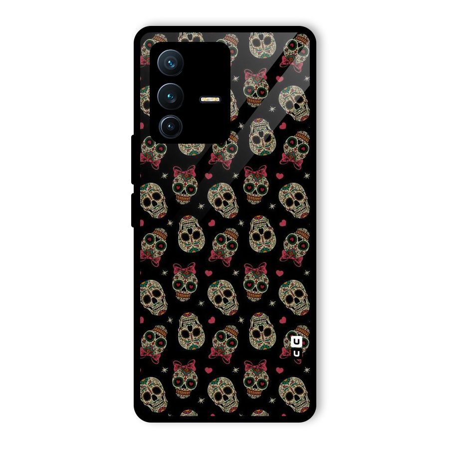 Skull Pattern Glass Back Case for Vivo V23 Pro