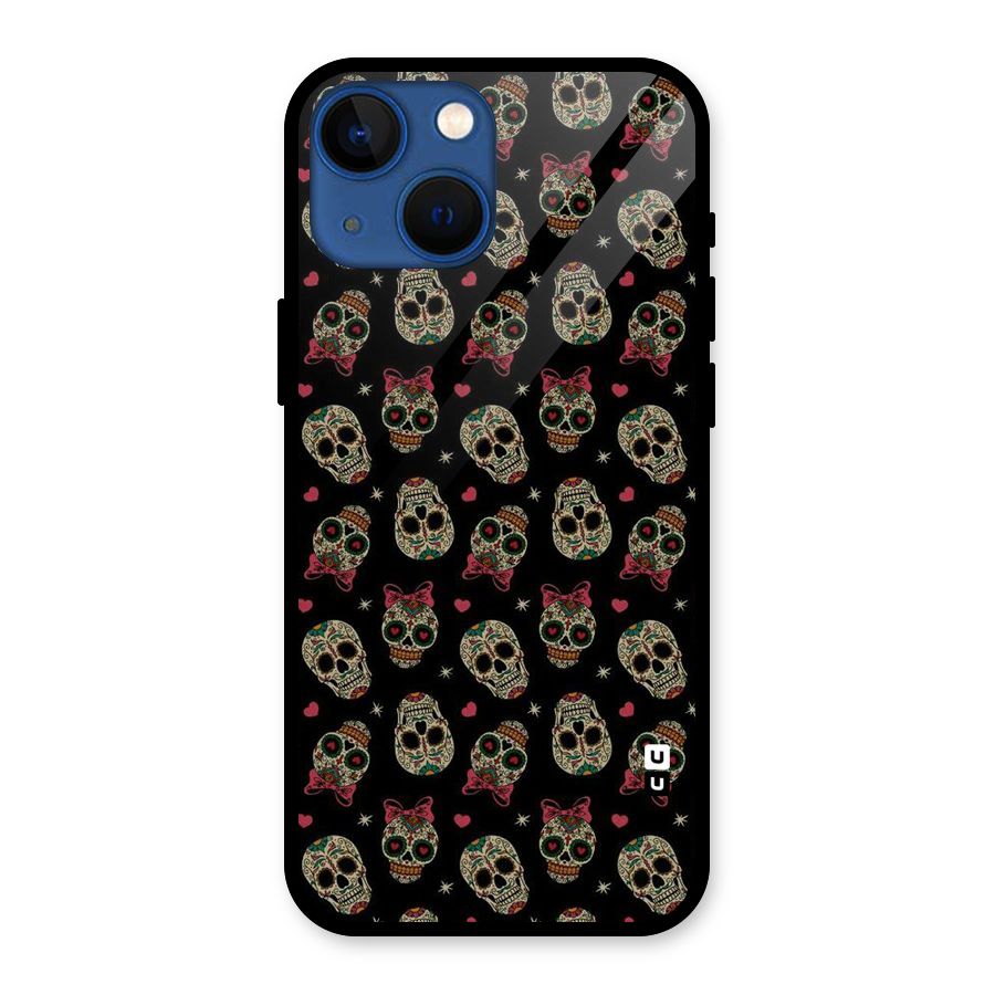 Skull Pattern Glass Back Case for iPhone 13 Mini