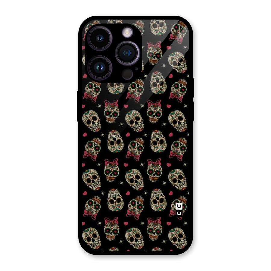 Skull Pattern Glass Back Case for iPhone 14 Pro Max