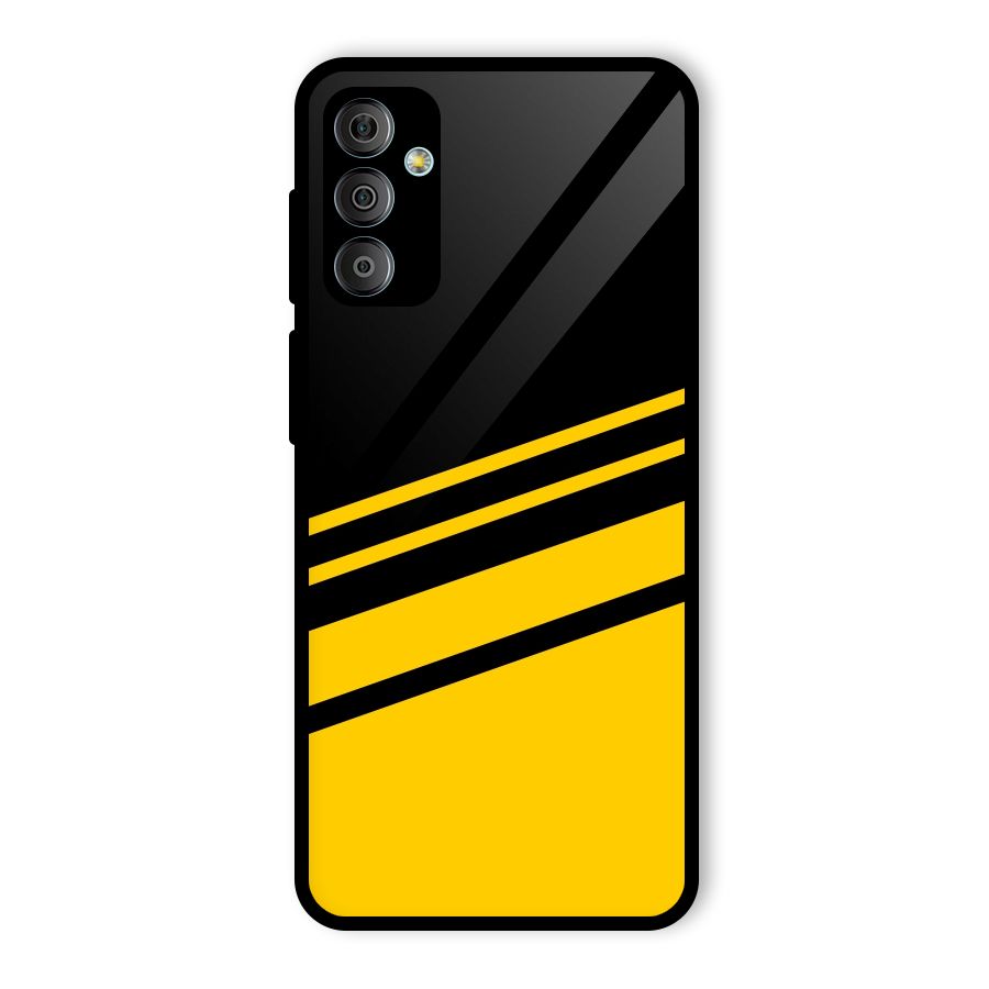 Slant Yellow Stripes Glass Back Case for Galaxy F23
