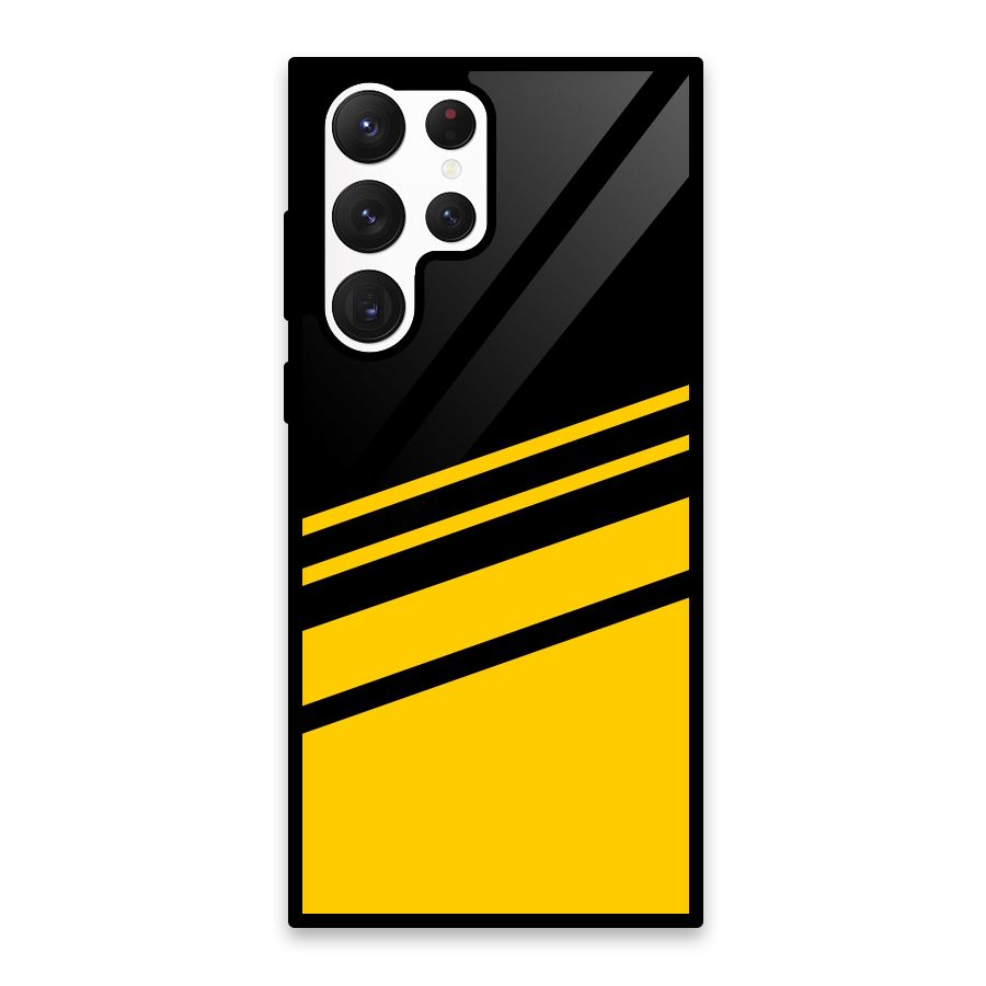 Slant Yellow Stripes Glass Back Case for Galaxy S22 Ultra 5G
