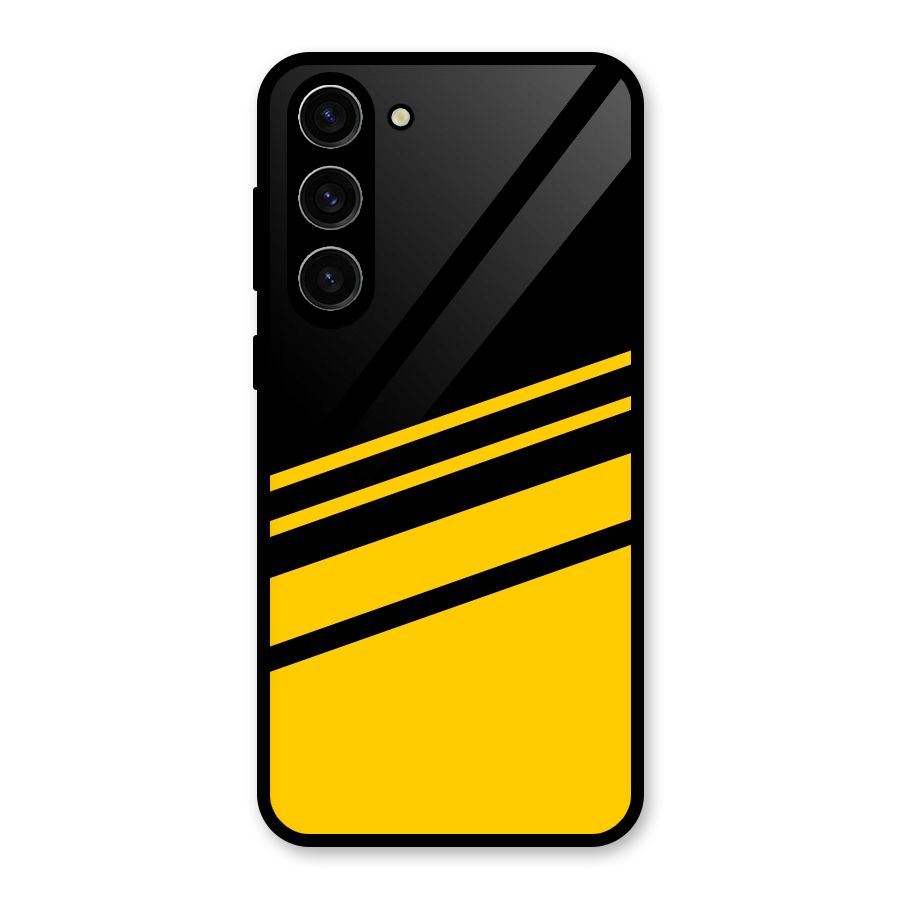 Slant Yellow Stripes Glass Back Case for Galaxy S23 Plus