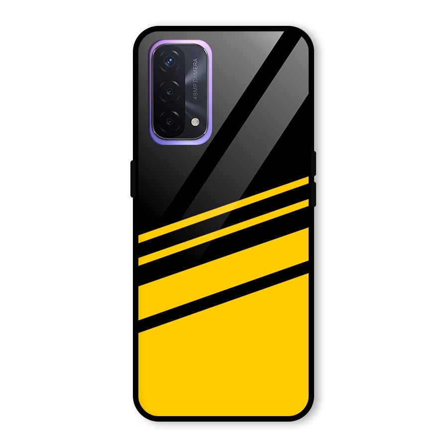 Slant Yellow Stripes Glass Back Case for Oppo A74 5G