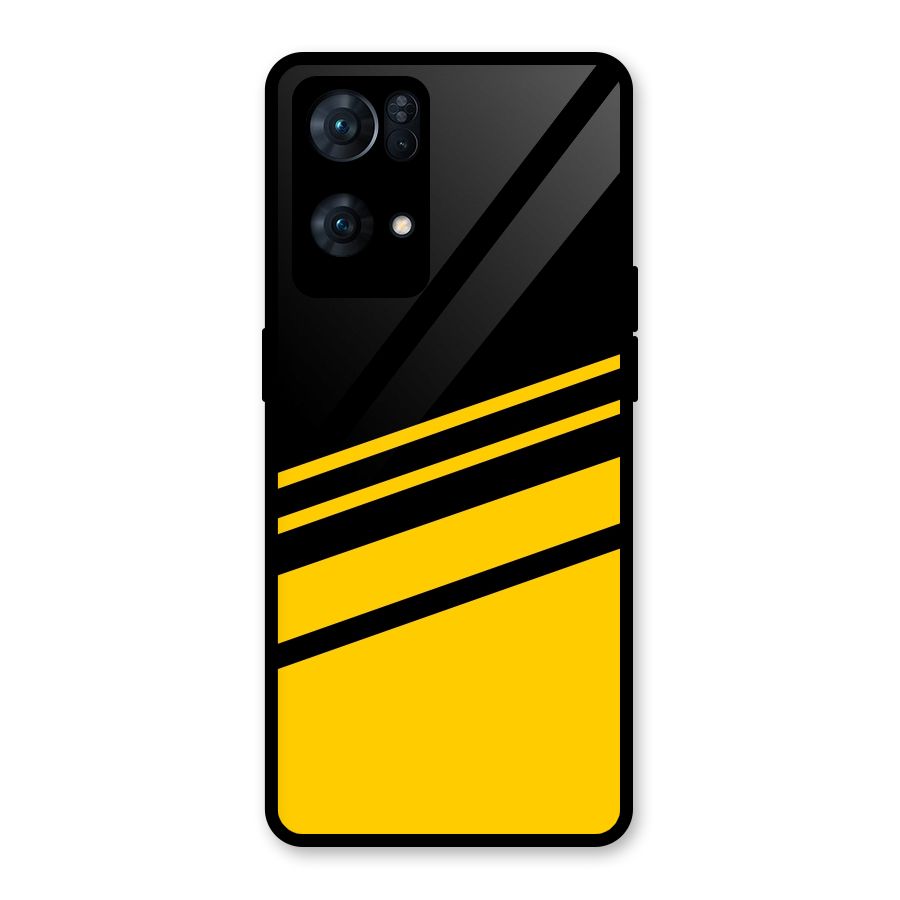 Slant Yellow Stripes Glass Back Case for Oppo Reno7 Pro 5G