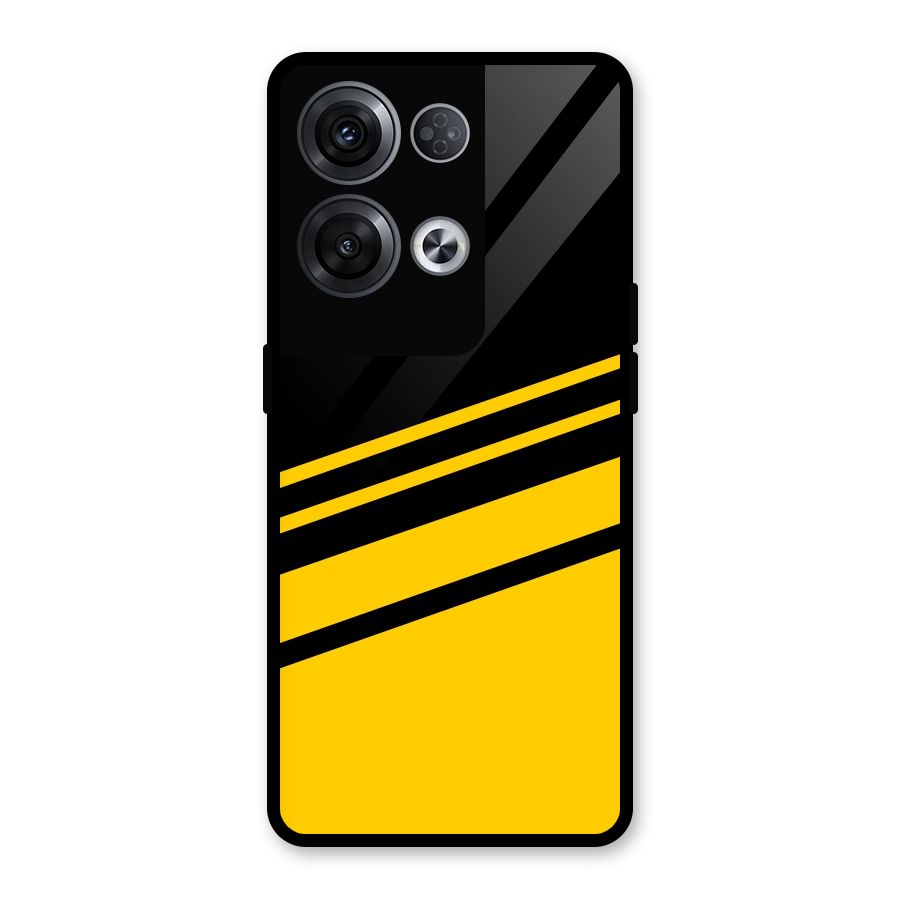 Slant Yellow Stripes Glass Back Case for Oppo Reno8 Pro 5G