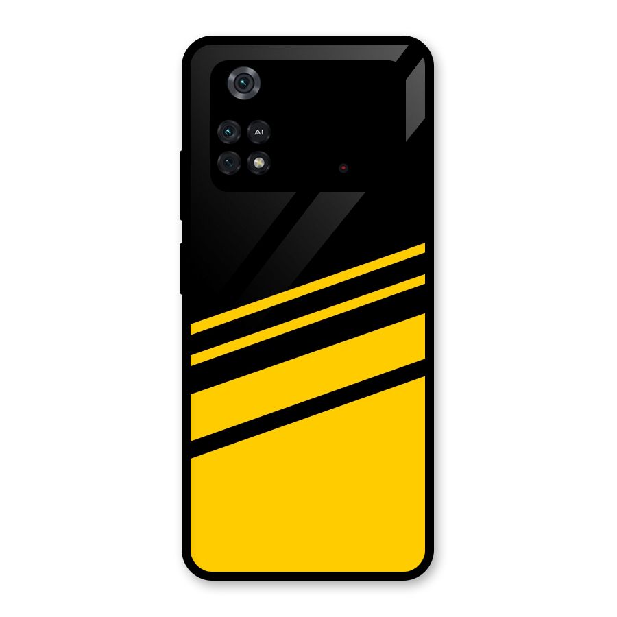Slant Yellow Stripes Glass Back Case for Poco M4 Pro 4G