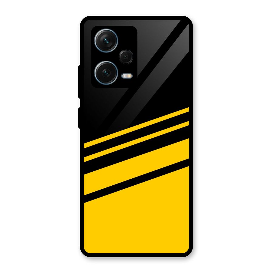 Slant Yellow Stripes Glass Back Case for Redmi Note 12 Pro Plus 5G