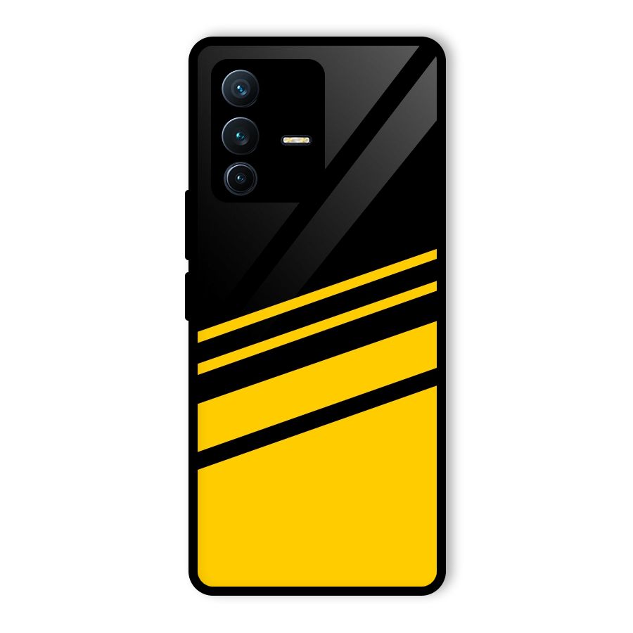 Slant Yellow Stripes Glass Back Case for Vivo V23 Pro
