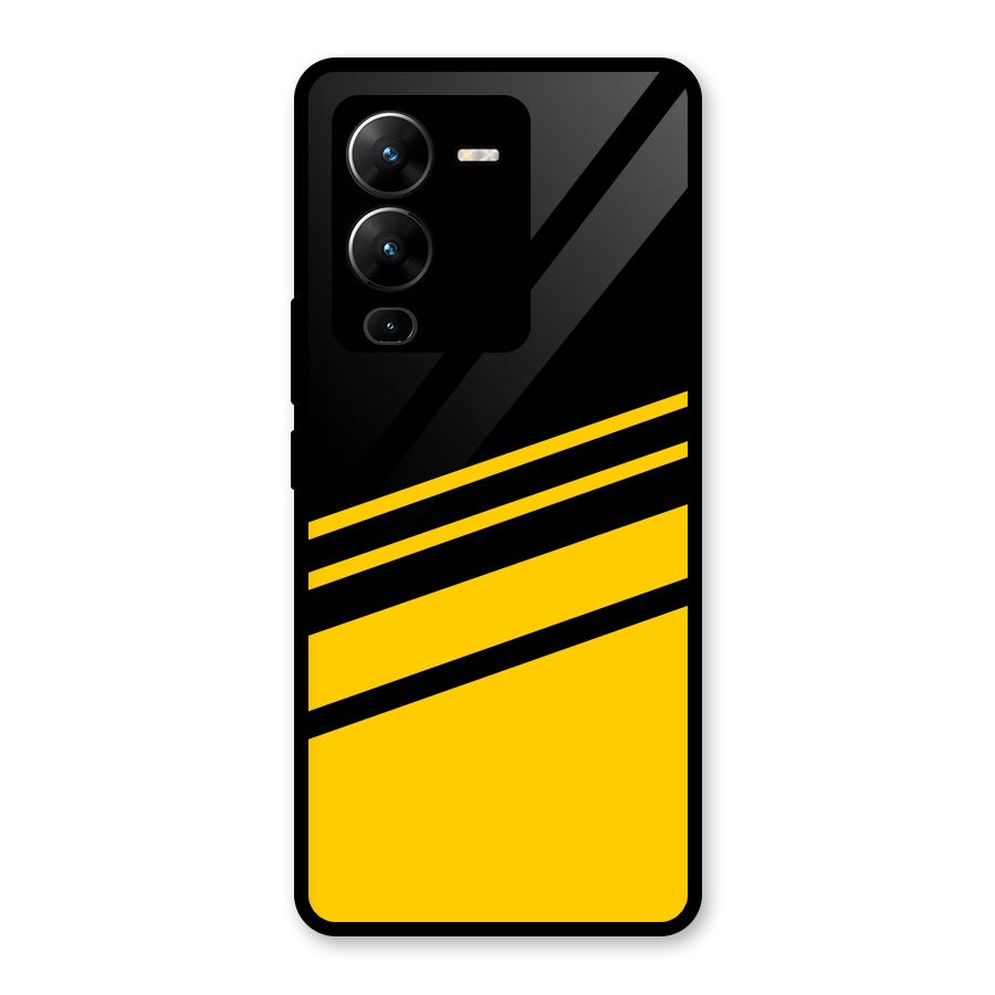 Slant Yellow Stripes Glass Back Case for Vivo V25 Pro
