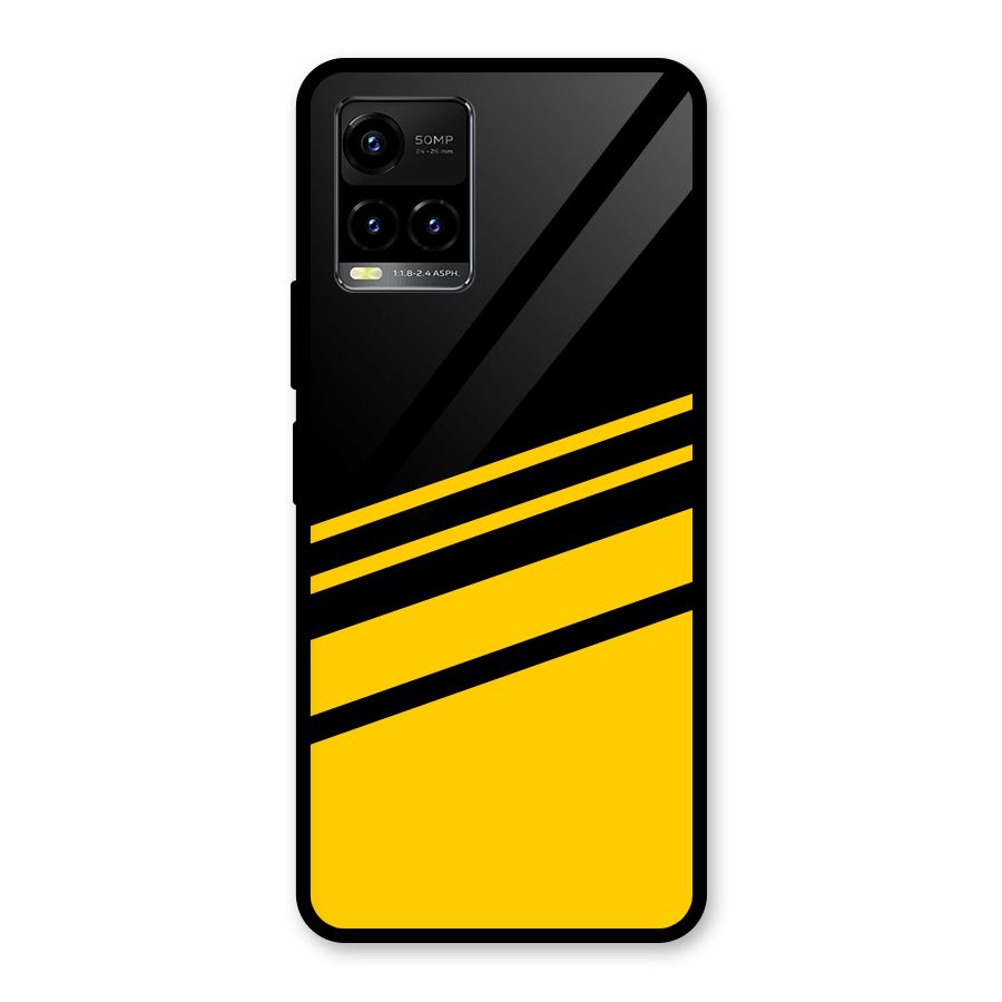 Slant Yellow Stripes Glass Back Case for Vivo Y21G