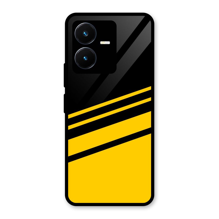Slant Yellow Stripes Glass Back Case for Vivo Y22