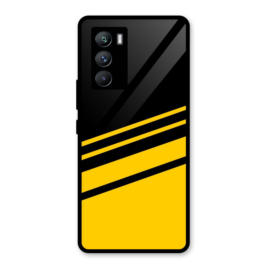 Slant Yellow Stripes Glass Back Case for Vivo iQOO 9 SE