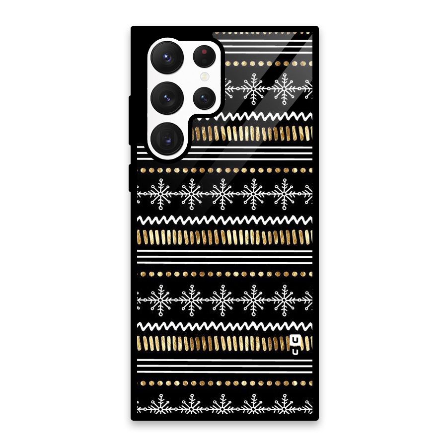 Snowflakes Gold Glass Back Case for Galaxy S22 Ultra 5G