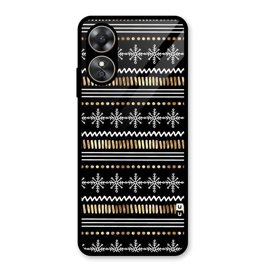 Snowflakes Gold Glass Back Case for Oppo A17