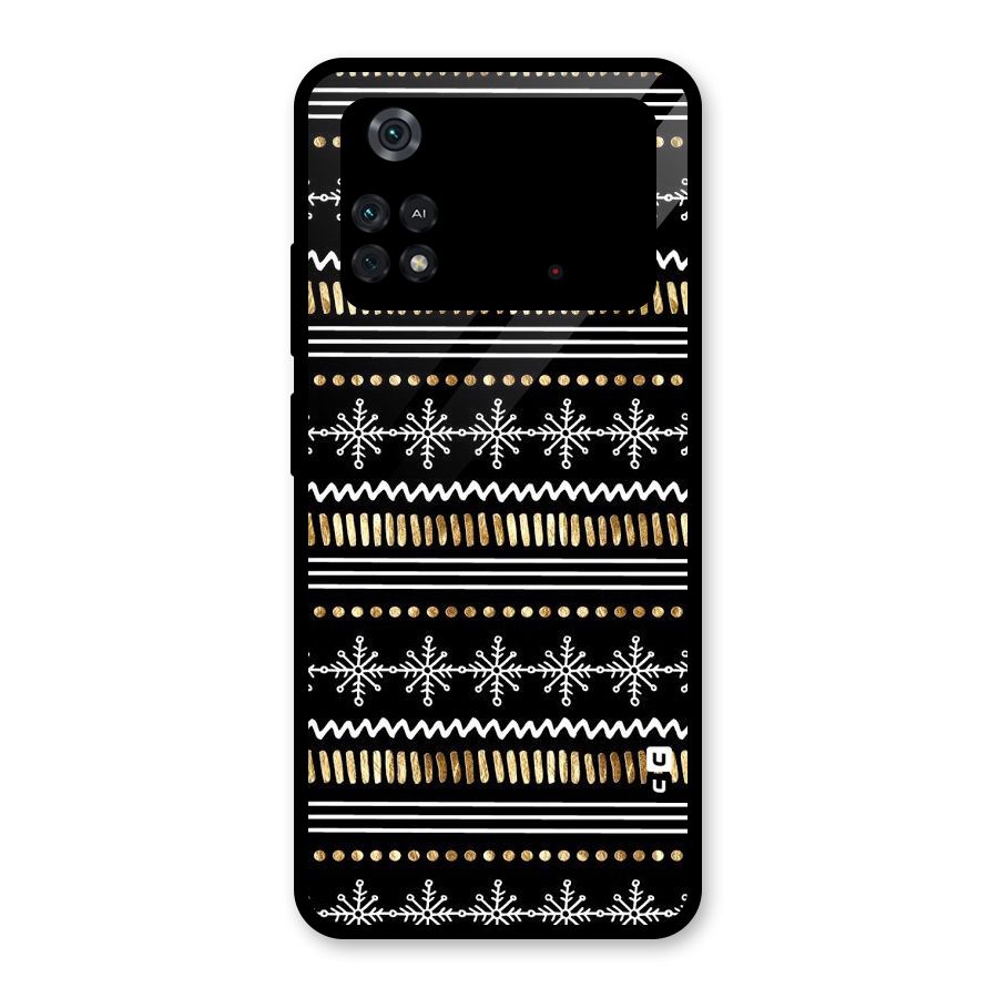 Snowflakes Gold Glass Back Case for Poco M4 Pro 4G