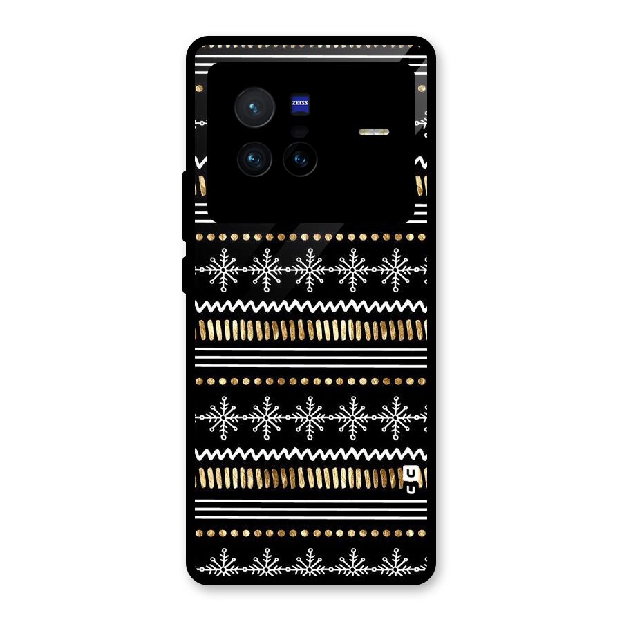 Snowflakes Gold Glass Back Case for Vivo X80