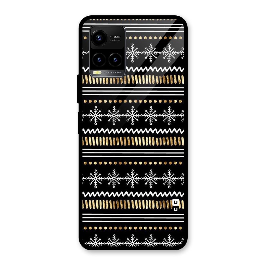 Snowflakes Gold Glass Back Case for Vivo Y21A
