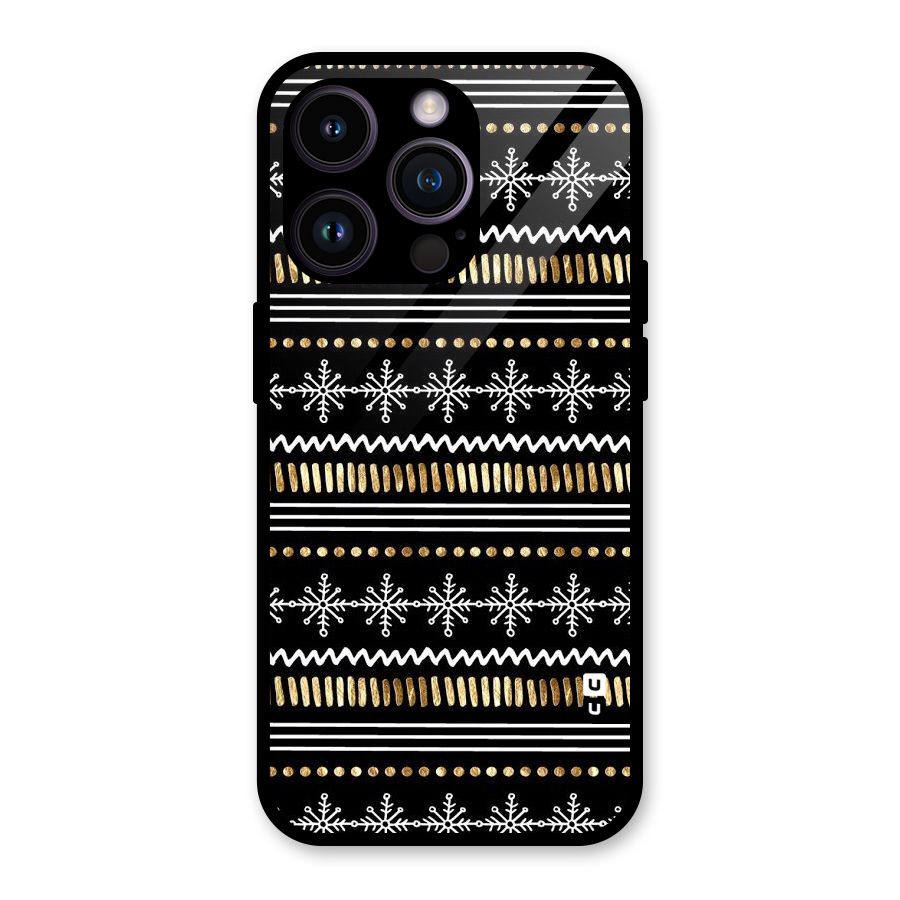 Snowflakes Gold Glass Back Case for iPhone 14 Pro