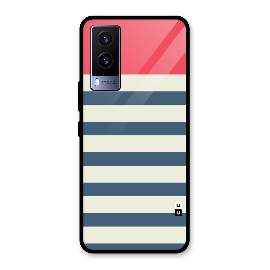 Solid Orange And Stripes Glass Back Case for Vivo V21e 5G