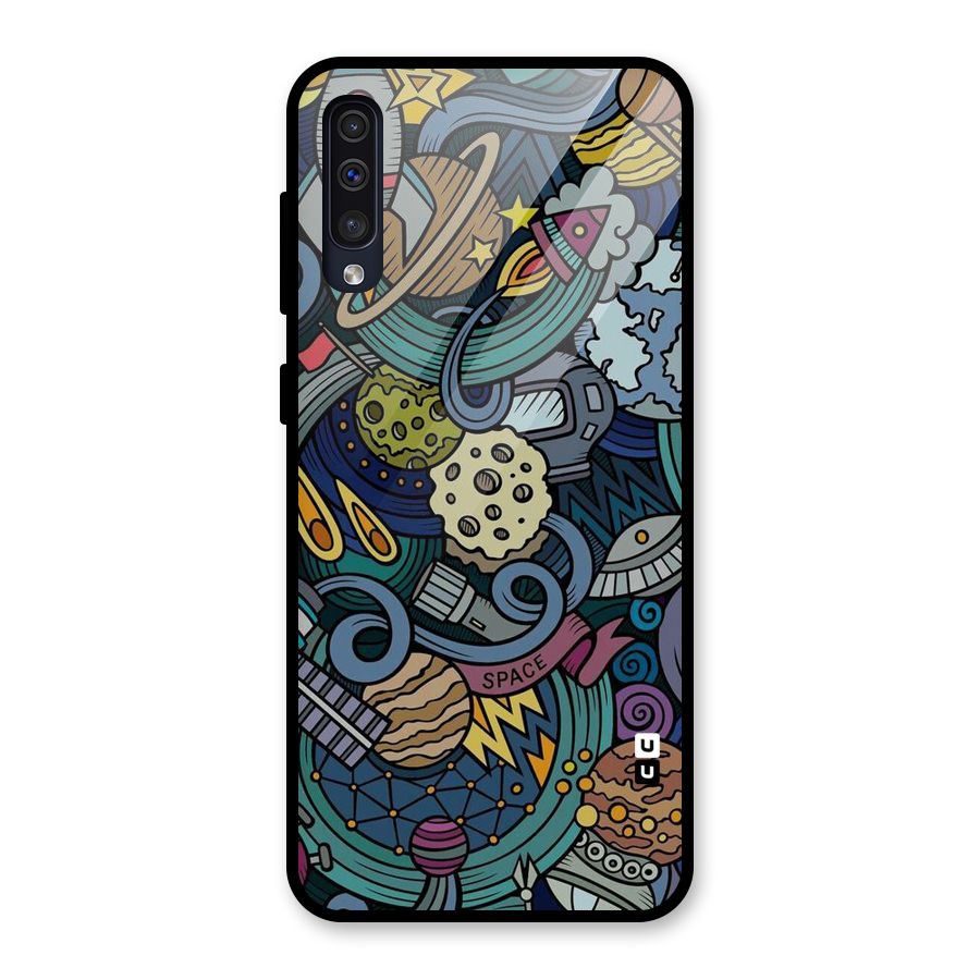 Space Pattern Blue Glass Back Case for Galaxy A50