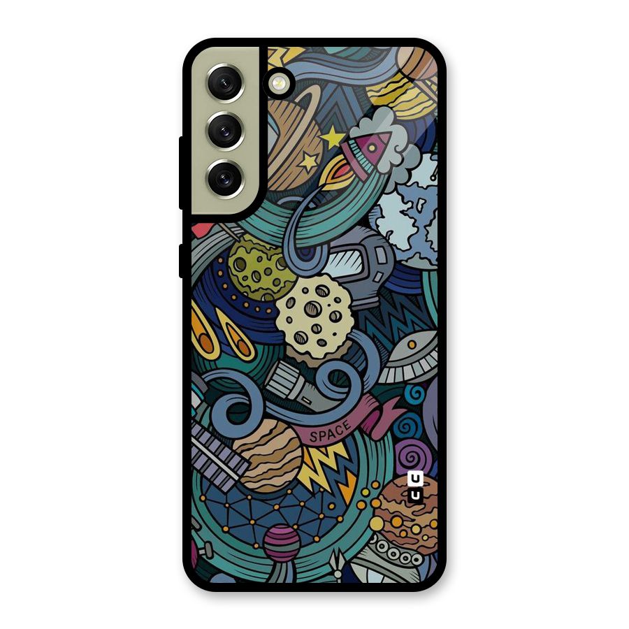 Space Pattern Blue Glass Back Case for Galaxy S21 FE 5G