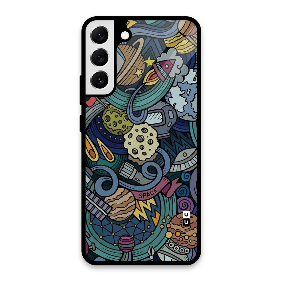 Space Pattern Blue Glass Back Case for Galaxy S22 Plus 5G