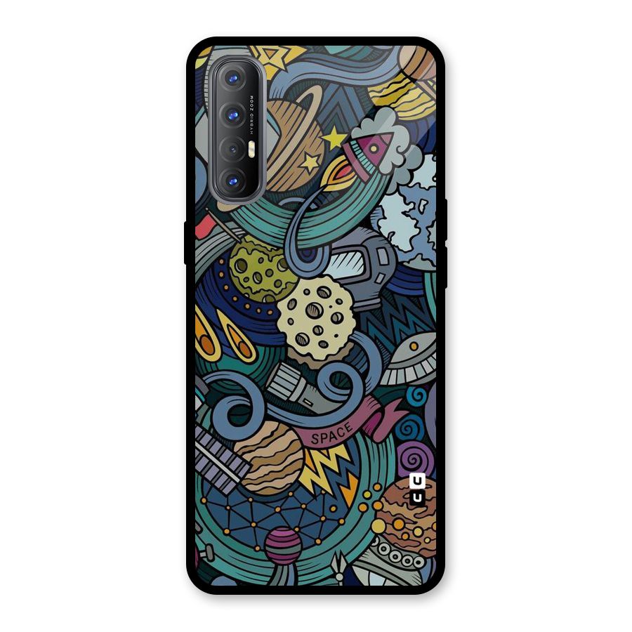 Space Pattern Blue Glass Back Case for Oppo Reno3 Pro