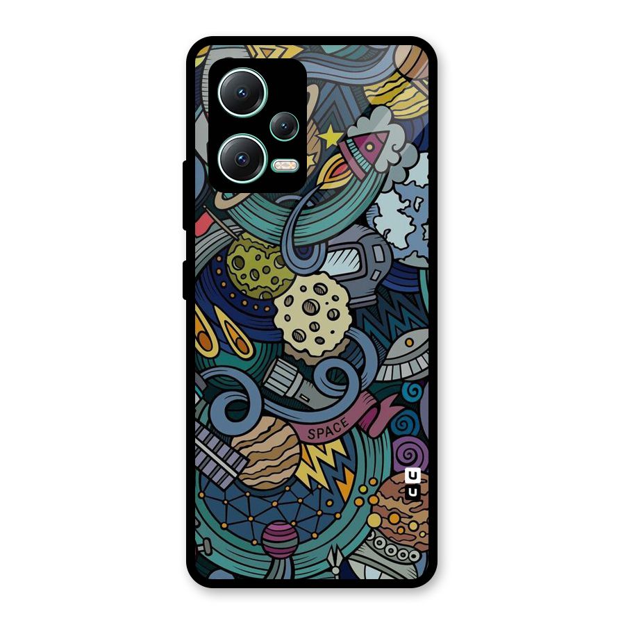 Space Pattern Blue Glass Back Case for Redmi Note 12 5G