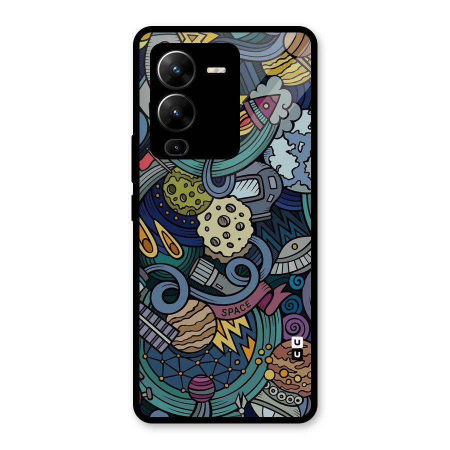 Space Pattern Blue Glass Back Case for Vivo V25 Pro