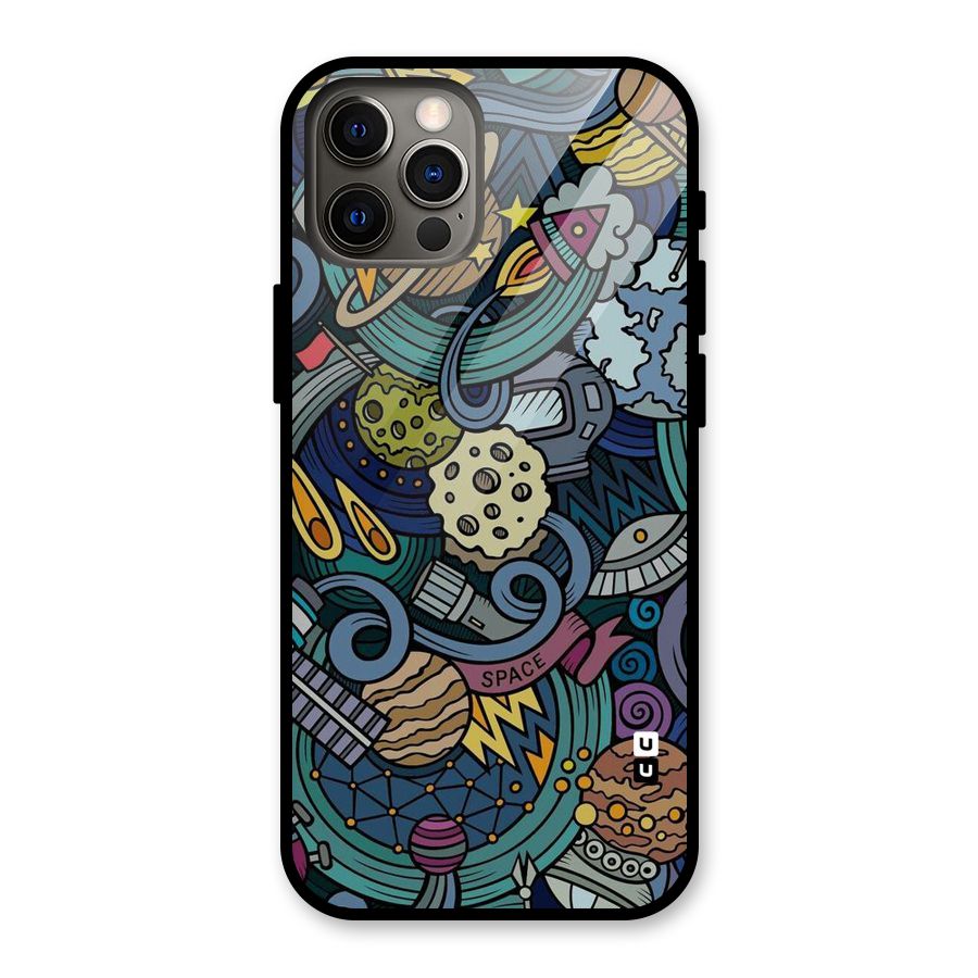 Space Pattern Blue Glass Back Case for iPhone 12 Pro