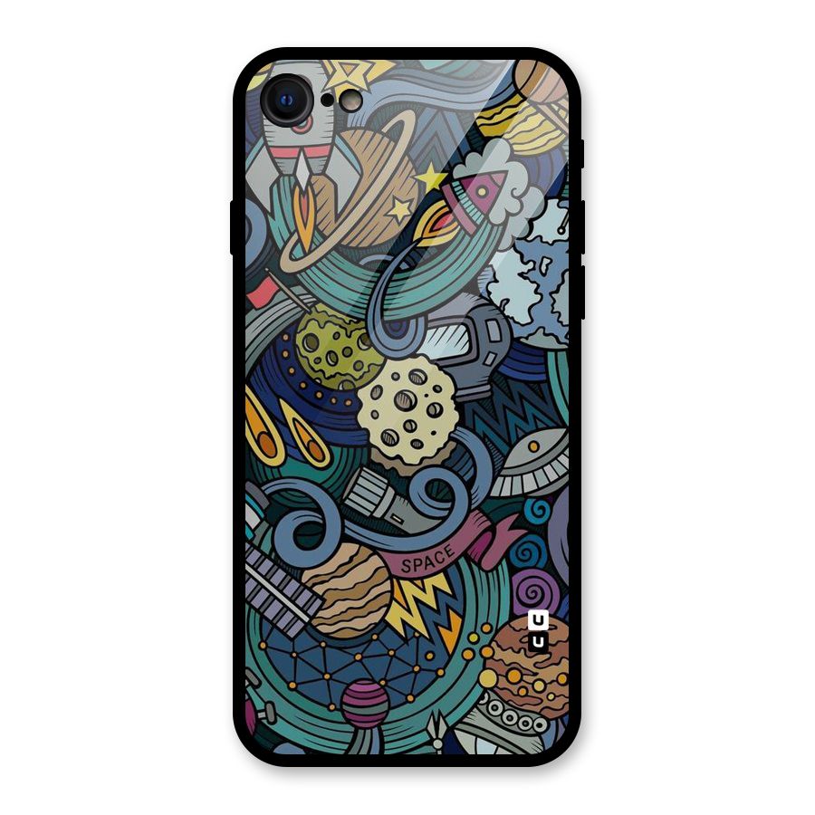 Space Pattern Blue Glass Back Case for iPhone SE 2022