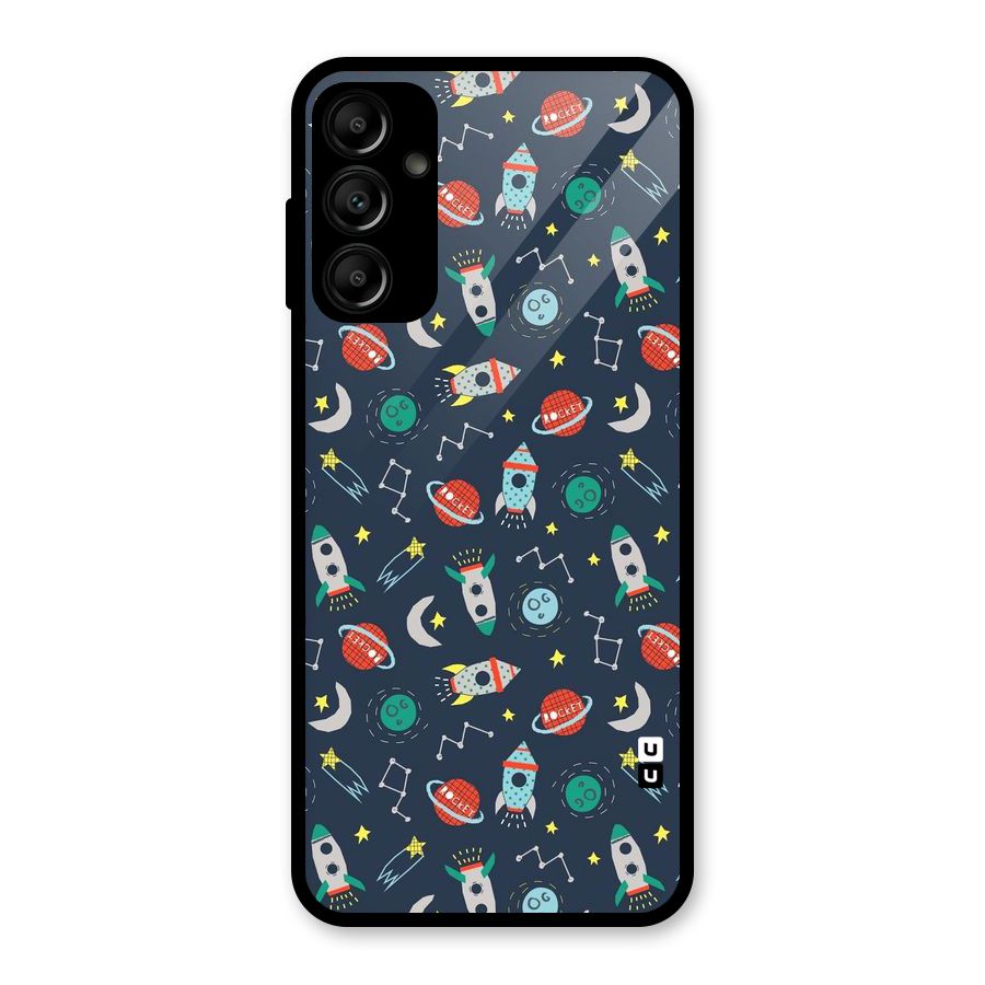 Space Rocket Pattern Glass Back Case for Galaxy A14 5G