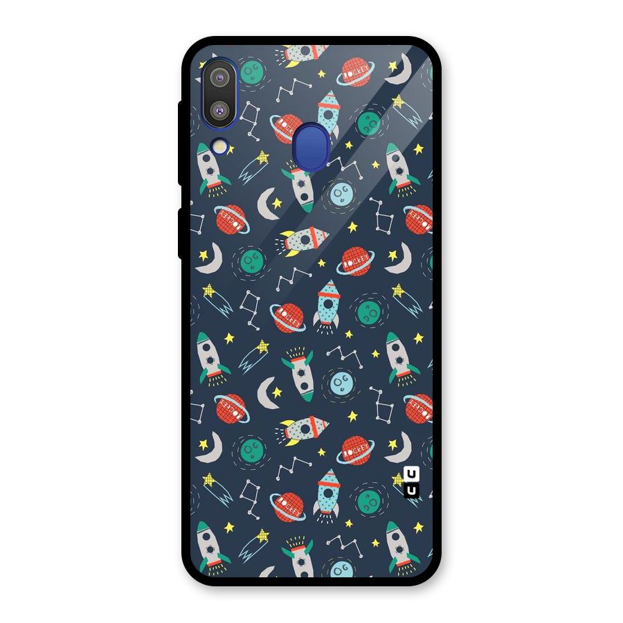 Space Rocket Pattern Glass Back Case for Galaxy M20