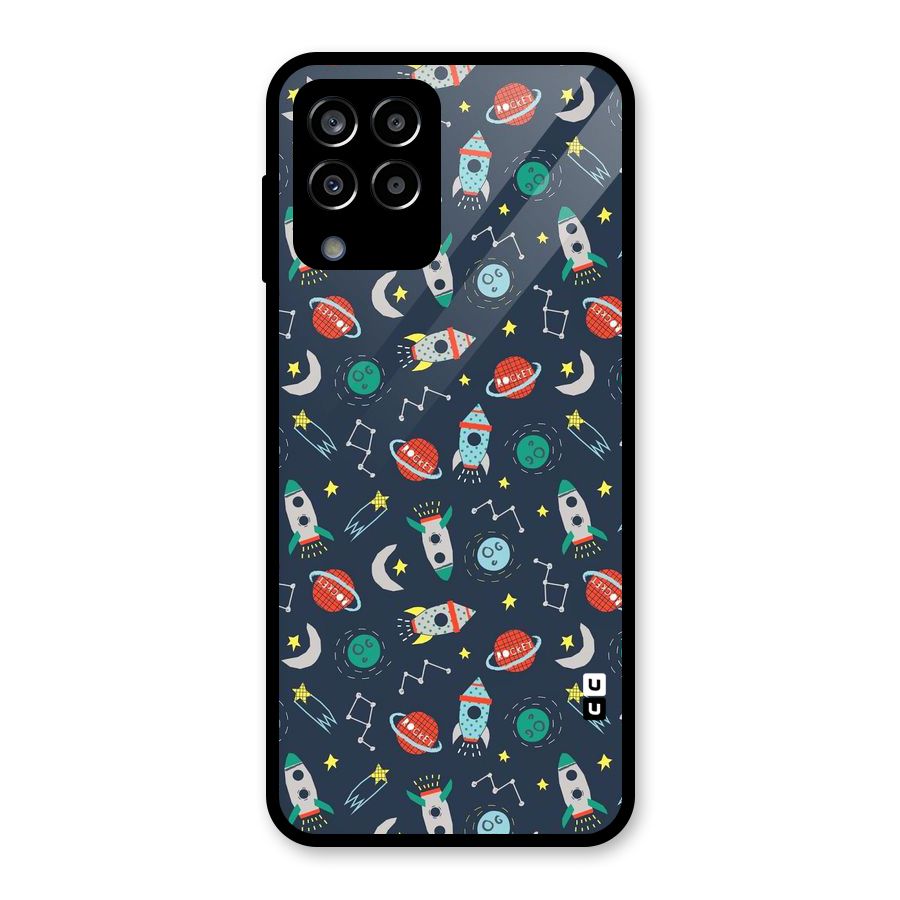 Space Rocket Pattern Glass Back Case for Galaxy M33